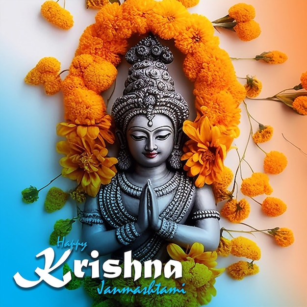 PSD psd editável happy krishna janmashtami poster design com ilustração do senhor krishna