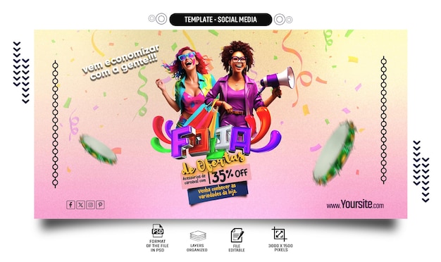 Psd editavel modelo de mídia social pata temas de carnaval