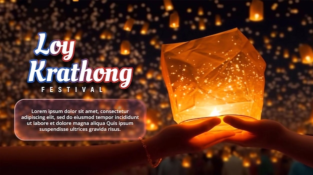 PSD psd editável um par de mãos segurando uma lanterna no festival loy krathong com lanterna