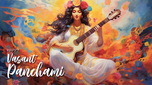 PSD psd edtable illustration der göttin der weisheit saraswati für das vasant panchami india festival