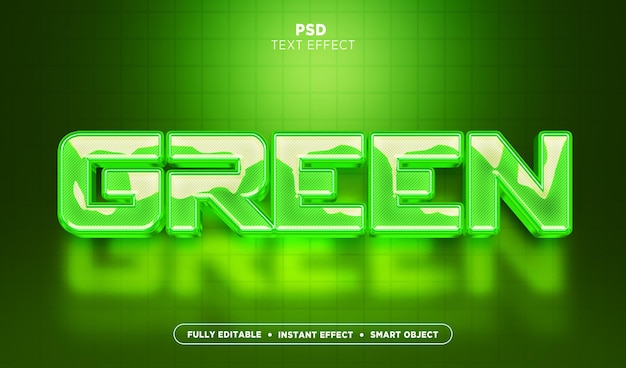 Psd efeito de texto verde brilhante brilhante