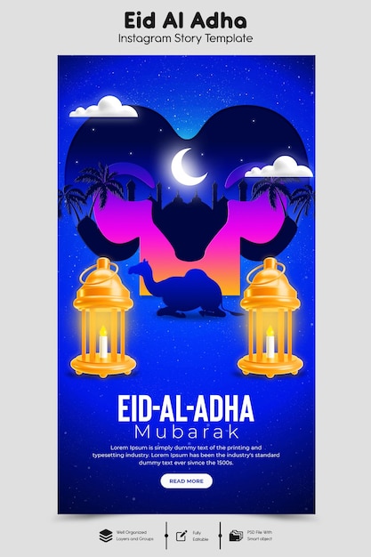 PSD psd eid al adha mubarak festival islâmico instagram e modelo de história do facebook