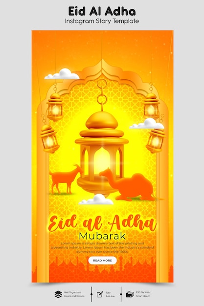 PSD Eid al Adha Mubarak islamisches Festival Instagram- und Facebook-Story-Vorlage