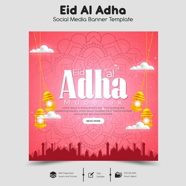 PSD Eid al Adha Mubarak islamisches Festival Social-Media-Banner-Vorlage