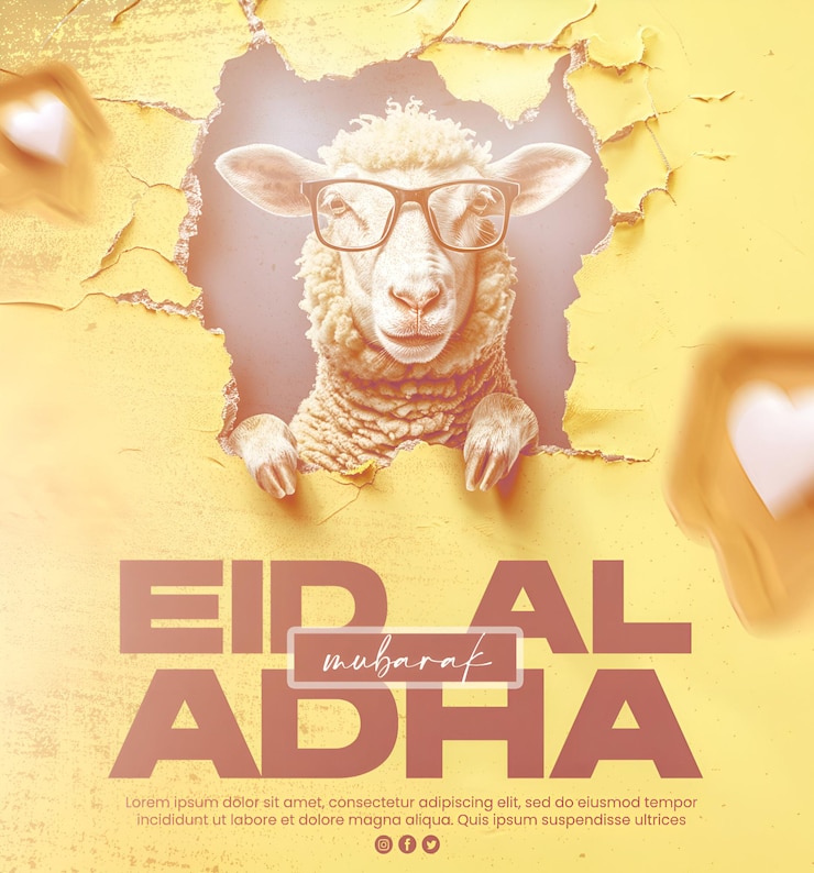 PSD psd eid mubarak eid al adha striscione o poster con pecore che indossano occhiali felice eid ul adha mubarak