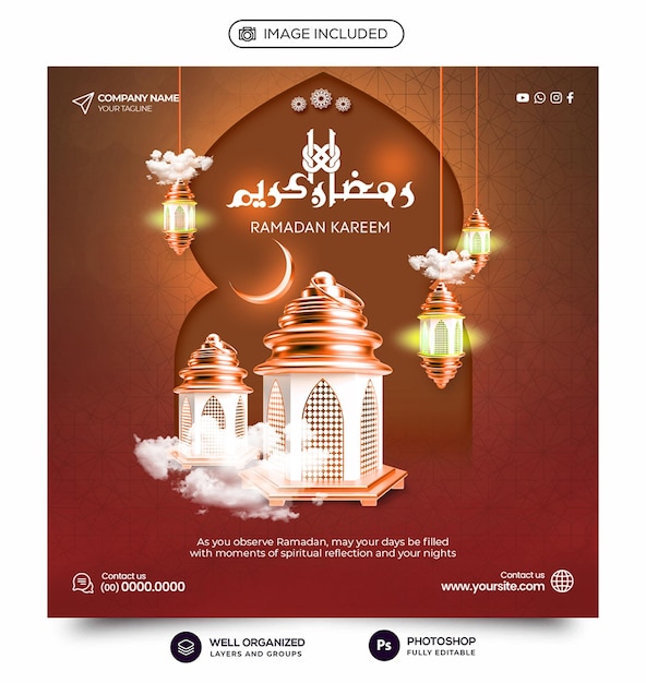 Psd eid mubarak festival islámico plantilla de publicaciones en las redes sociales