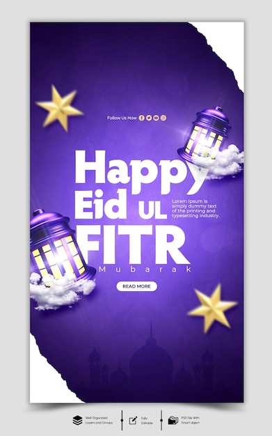 Psd eid mubarak und eid ul fitr instagram und facebook story vorlage