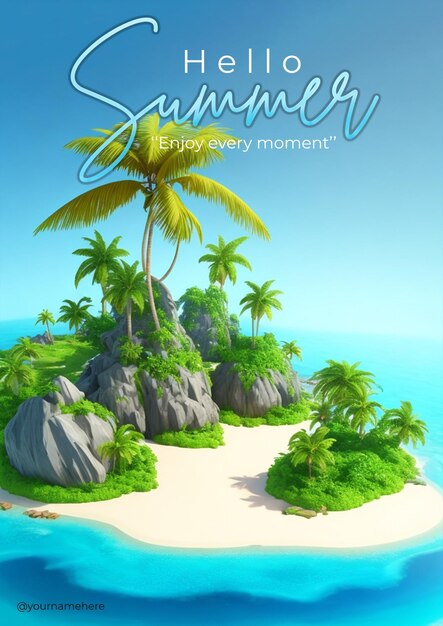 PSD psd ein poster für „hallo sommer“ mit palmen und einer strandszene