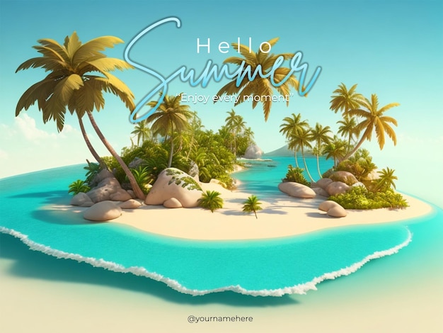 PSD psd ein poster für „hallo sommer“ mit palmen und einer strandszene