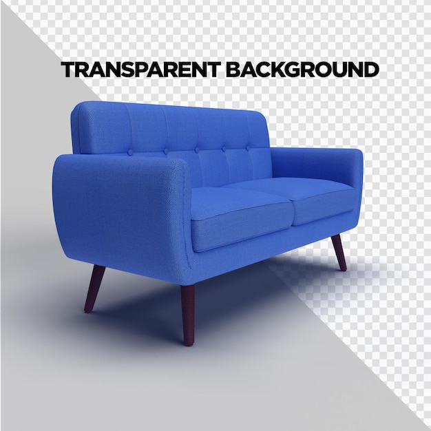 PSD Eine blaue Couch mit einem blauen Deckel, auf dem steht "transparent"