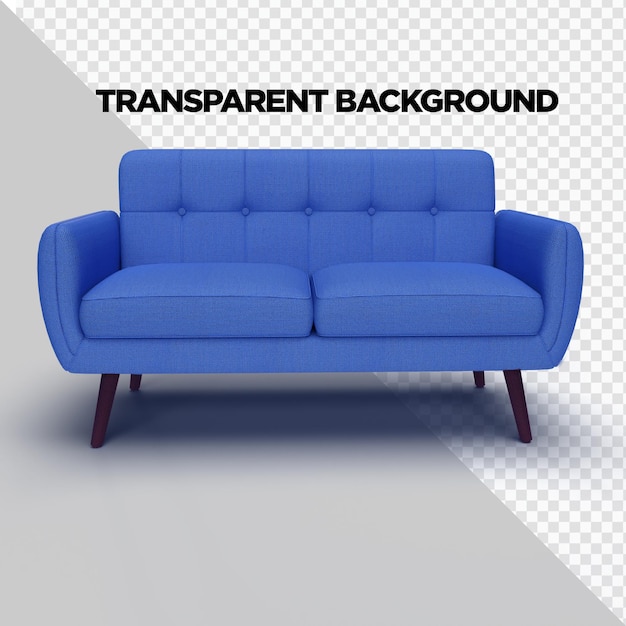 PSD Eine blaue Couch mit einem blauen Deckel, auf dem steht "transparent"