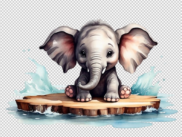 PSD psd de un elefante lindo nadando en un tup de madera