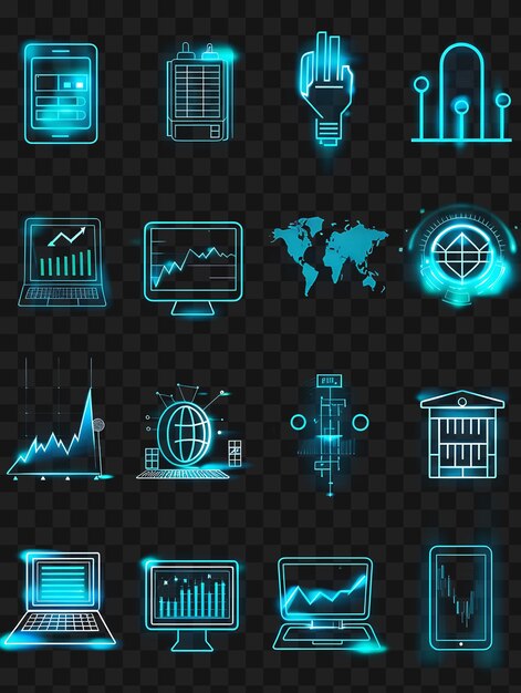 Psd D'un Ensemble D'icônes De Webinars Commerciaux Avec Une Lueur Pulsante Dans Le Contour Y2k T-shirt Transparent Web