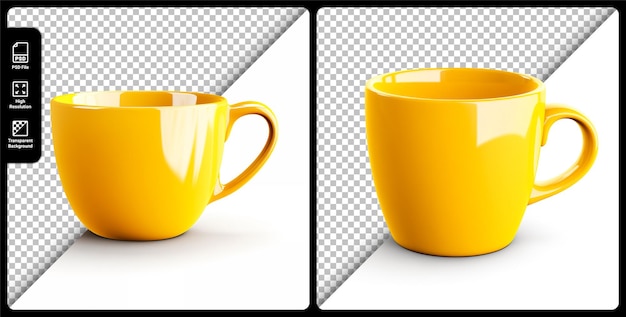 PSD psd ensemble de tasse jaune isolé sur fond transparent