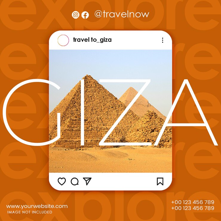 PSD psd erforschen sie giza auf braunem hintergrund instagram-post-vorlage