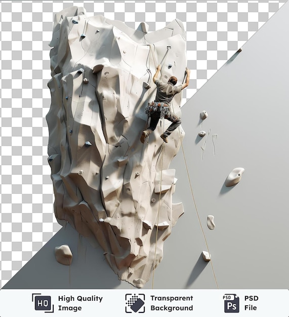 Psd con escalador de roca 3d transparente alcanzando nuevas alturas