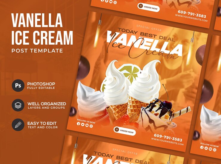 PSD especial delicioso helado de redes sociales post banner plantilla de diseño y instagram post banner