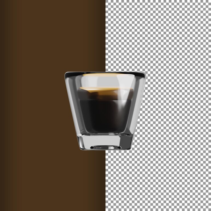 PSD psd espresso girato in un rendering 3d in vetro
