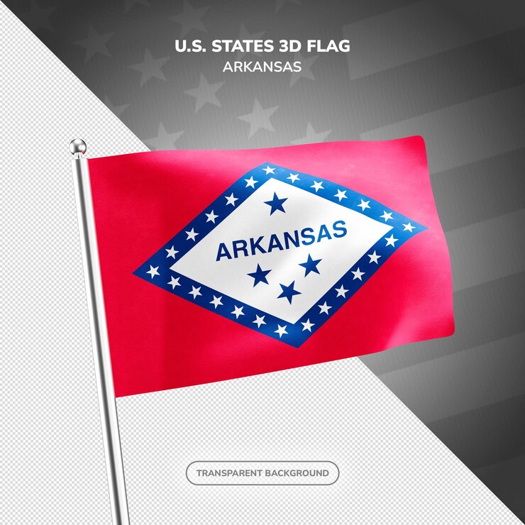 PSD psd estado de arkansas estados unidos da américa renderização realista de bandeira 3d
