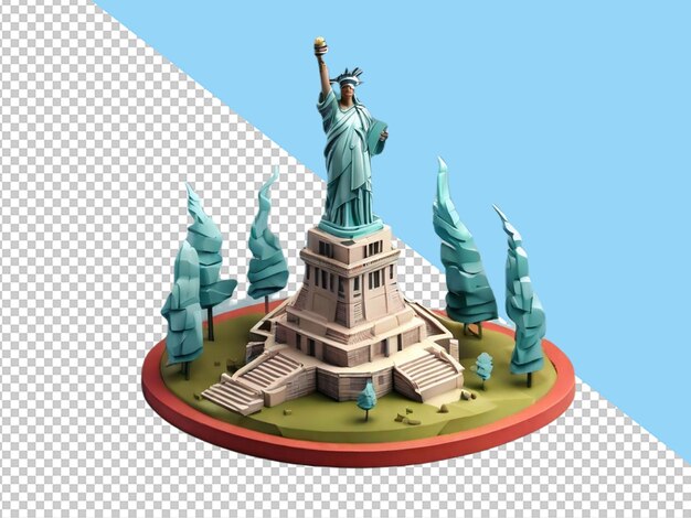 Psd de una estatua de la libertad en 3d sobre un fondo transparente