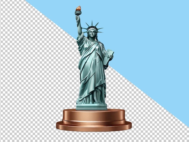 Psd de una estatua de la libertad en 3d sobre un fondo transparente