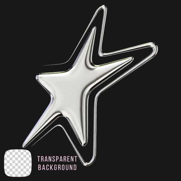 Psd estrella de cromo y2k forma abstracta renderización en 3D