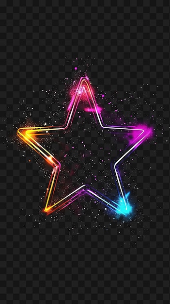Psd de estrellas de neón radiantes con una textura de cromo metálico plantilla de diseño artístico de marco de neón animado