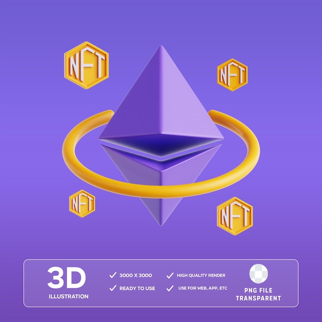 psd ethereum nft 3d illustration