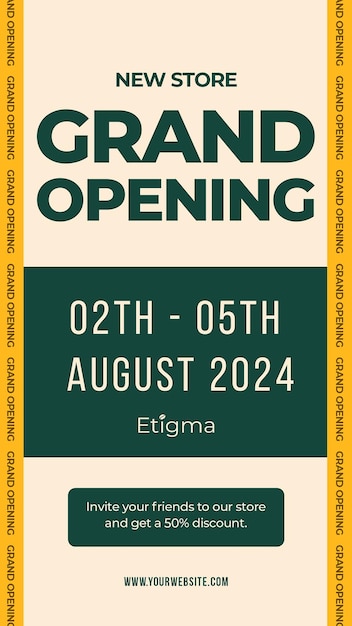 PSD psd etigma grand opening typography design for social media and instagram story template