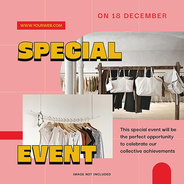 PSD evento especial de moda en el fondo rosa plantilla de post de Instagram