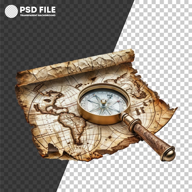 PSD Exploração vintage com bússola e mapa antigo