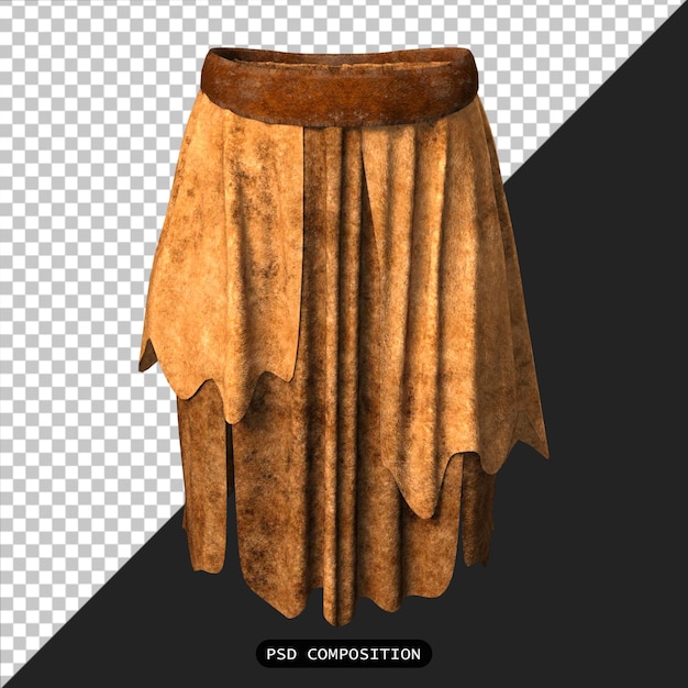 PSD falda piel hombre salvaje animal tela moda aislado 3D Ilustración de renderización
