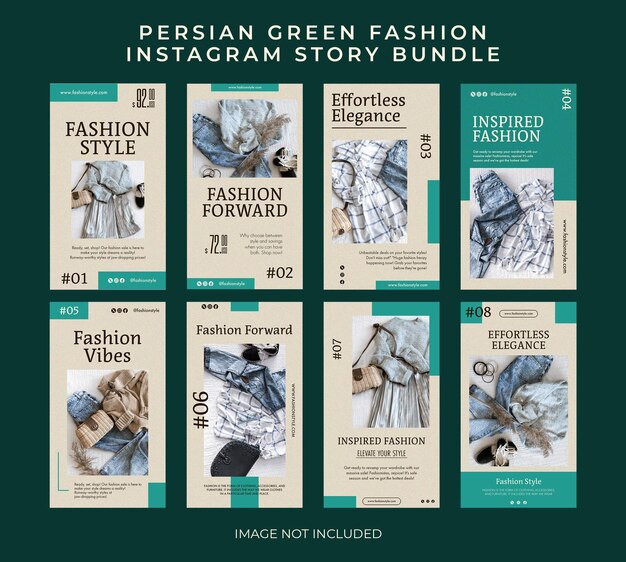 PSD psd fashion bundle colecção de verde persa para mídias sociais e modelo de história do instagram