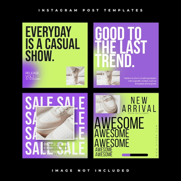 PSD Fashion Shoes Collection Pack Design para mídias sociais e modelo de postagem do Instagram