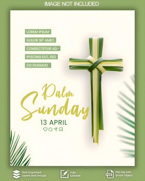 PSD Felice domenica delle Palme Celebrazione Poster Santa Croce con foglia di palma Per la celebrazione domenica delle Palme