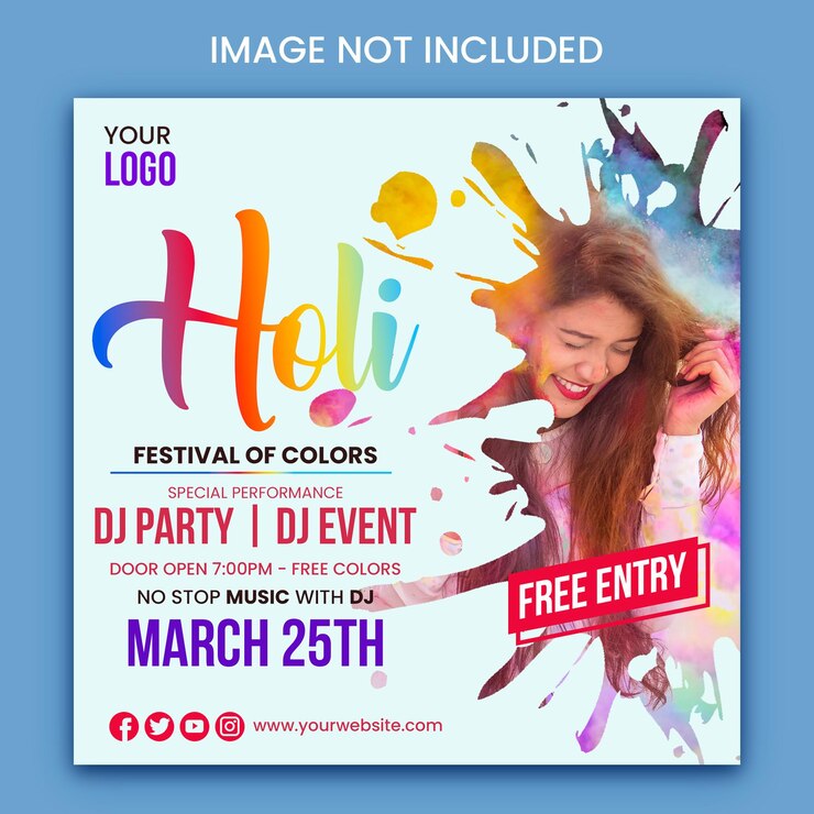 PSD felice festival di Holi di colore modello di social media.