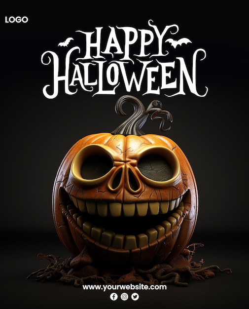 PSD felice poster di halloween con la zucca malvagia