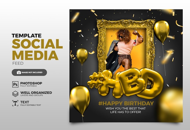 PSD psd feliz aniversário 3d render modelo de mídia social
