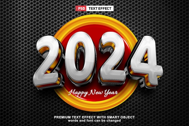 PSD Feliz ano novo 2024 Efeito de estilo de texto