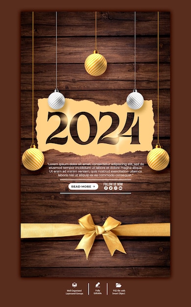 PSD feliz ano novo 2024 modelo de história do Instagram