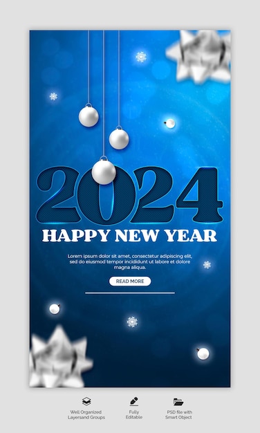 PSD feliz ano novo 2024 modelo de história do instagram