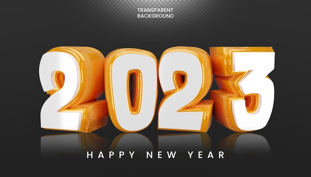 PSD feliz año nuevo 2023 con efecto dorado y vidrio diseño de concepto de renderizado 3d