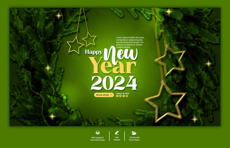 PSD psd feliz año nuevo 2024 plantilla de banner web