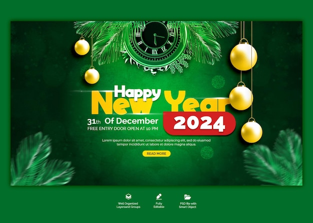 PSD feliz año nuevo 2024 plantilla de banner web