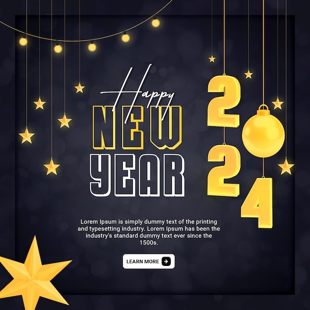 PSD feliz año nuevo 2024 plantilla de fondo