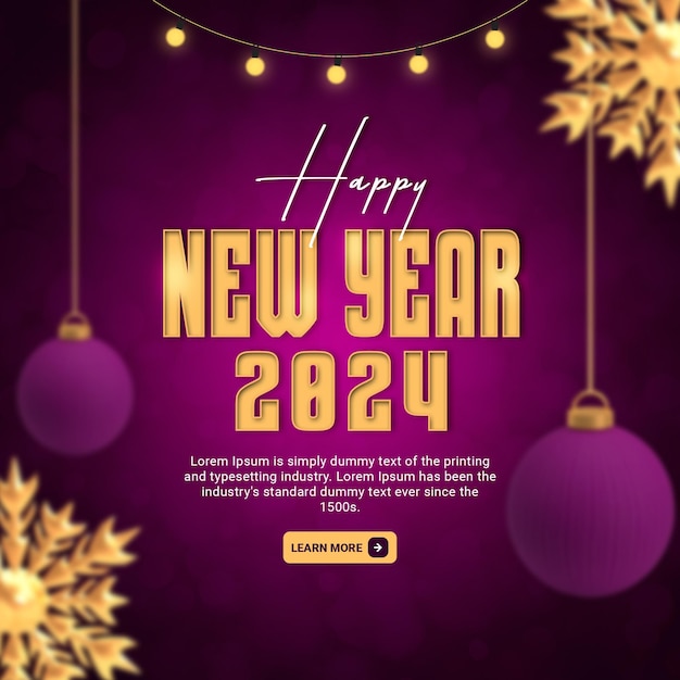 PSD feliz año nuevo 2024 plantilla de fondo