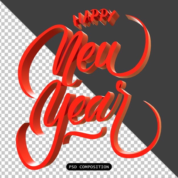 PSD psd feliz año nuevo 3d icono de tipografía aislado ilustración de renderización 3d