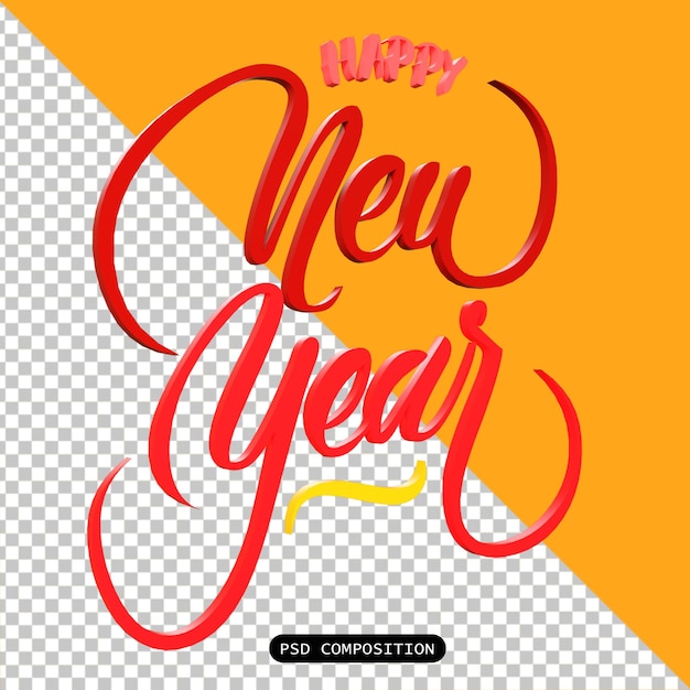 PSD psd feliz año nuevo 3d icono de tipografía aislado ilustración de renderización 3d