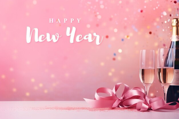 PSD psd feliz año nuevo de fondo con vino en concepto de tema rosa