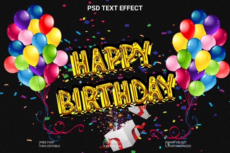 PSD psd feliz cumpleaños efecto de texto editable 3d